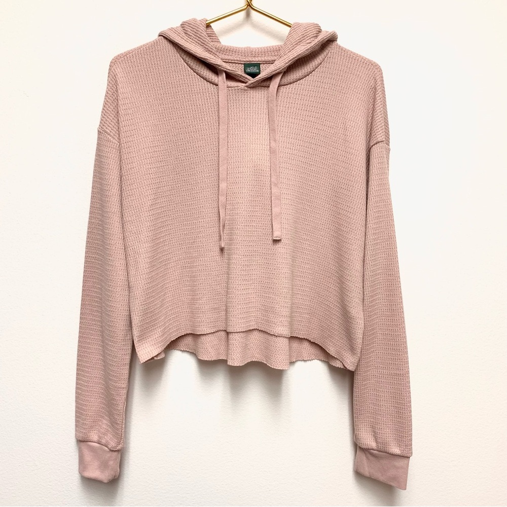 wild fable Cropped Waffle-Knit Hoodie in Blush Color Not Like Pink Shown. - Picture 1 of 9